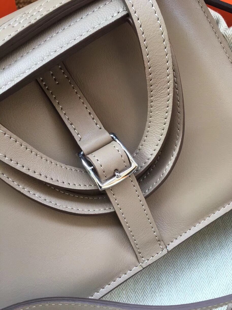 Hermes Mini Halzan 22 Handbag Shoulder Bag In Grey Swift Leather